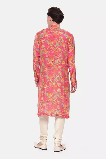 Pink Floral Muslin Kurta Set