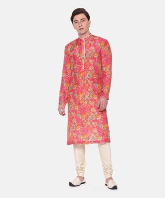 Pink Floral Muslin Kurta Set 6