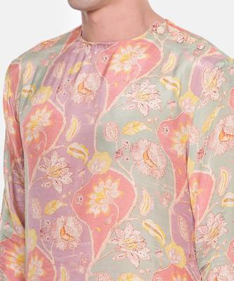 Baby Pink Floral Muslin Kurta Set 2