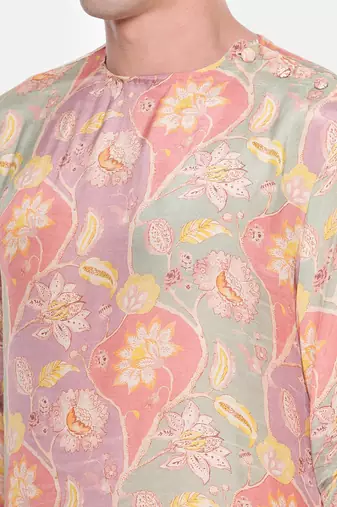 Baby Pink Floral Muslin Kurta Set