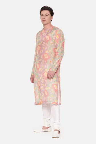 Baby Pink Floral Muslin Kurta Set