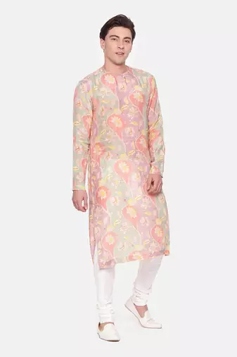 Baby Pink Floral Muslin Kurta Set