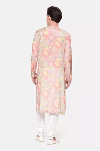 Baby Pink Floral Muslin Kurta Set