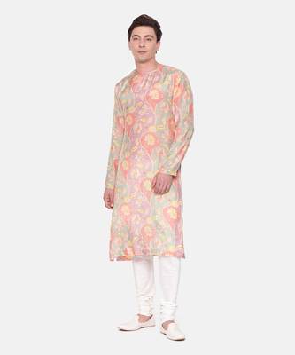 Baby Pink Floral Muslin Kurta Set 6