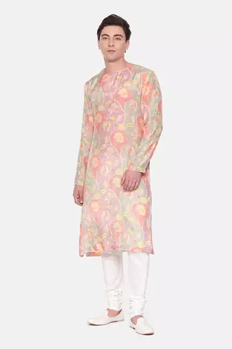 Baby Pink Floral Muslin Kurta Set