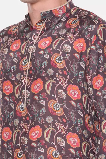 Wine Brown Digital Muslin Kurta Set