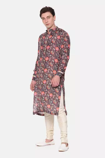 Wine Brown Digital Muslin Kurta Set