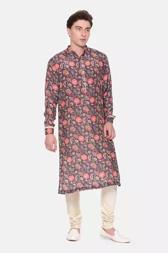 Wine Brown Digital Muslin Kurta Set