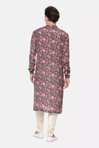 Wine Brown Digital Muslin Kurta Set