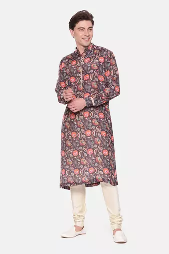 Wine Brown Digital Muslin Kurta Set