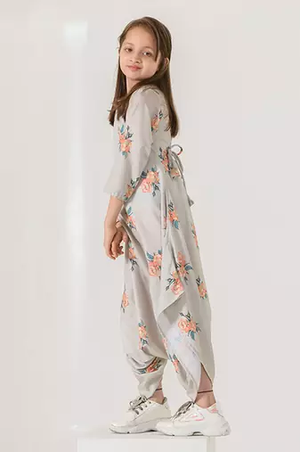 Pista Green Dhoti Jumpsuit Kids