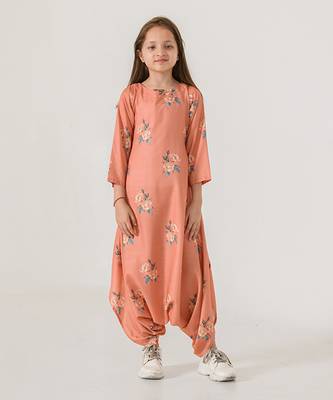 Scarlet Orange Dhoti Jumpsuit Kids 1