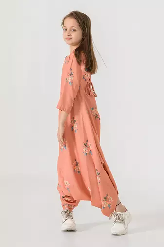 Scarlet Orange Dhoti Jumpsuit Kids