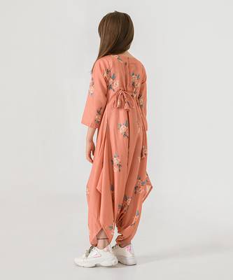 Scarlet Orange Dhoti Jumpsuit Kids 3