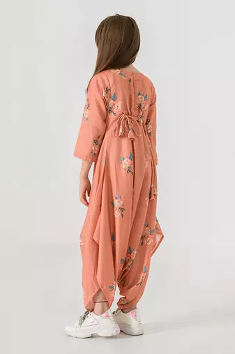 Scarlet Orange Dhoti Jumpsuit Kids