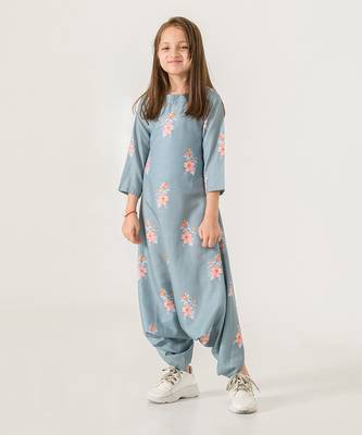Aqua Blue Dhoti Jumpsuit Kids 2