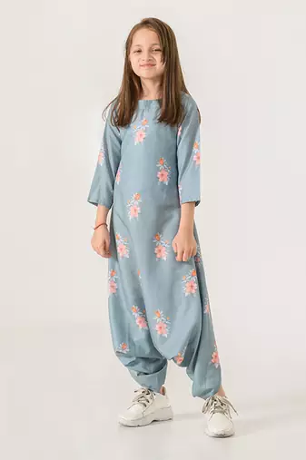 Aqua Blue Dhoti Jumpsuit Kids