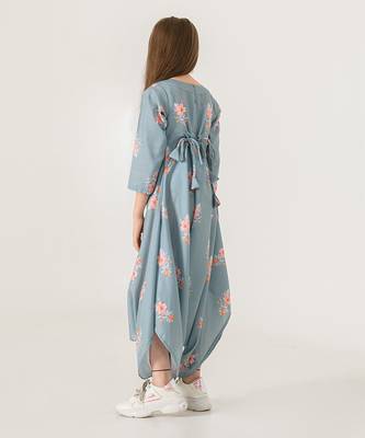 Aqua Blue Dhoti Jumpsuit Kids 3