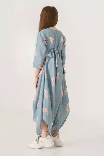 Aqua Blue Dhoti Jumpsuit Kids
