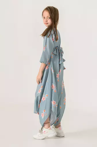 Aqua Blue Dhoti Jumpsuit Kids