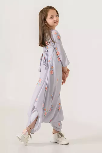Slate Grey Dhoti Jumpsuit Kids