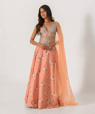 Scarlet Orange Kali Lehenga Set 1