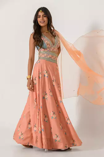 Scarlet Orange Kali Lehenga Set