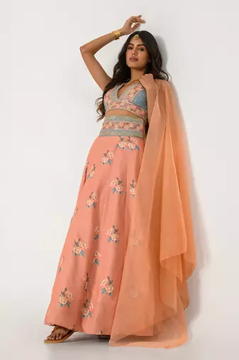 Scarlet Orange Kali Lehenga Set