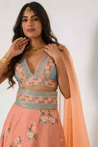 Scarlet Orange Kali Lehenga Set