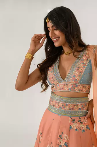 Scarlet Orange Kali Lehenga Set
