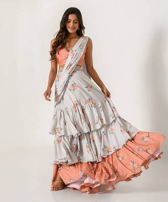 Pista Green Ruffle Saree 2