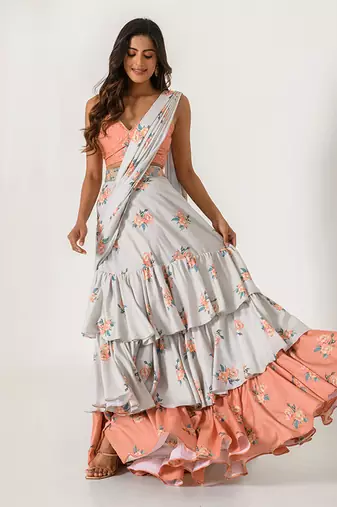 Pista Green Ruffle Saree