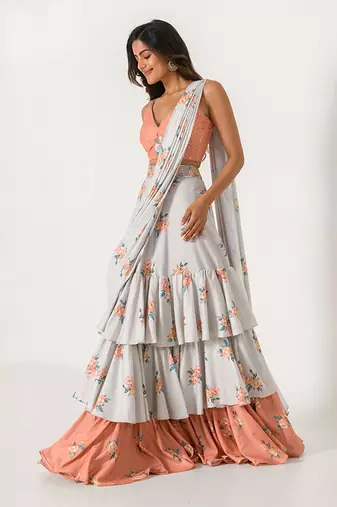 Pista Green Ruffle Saree