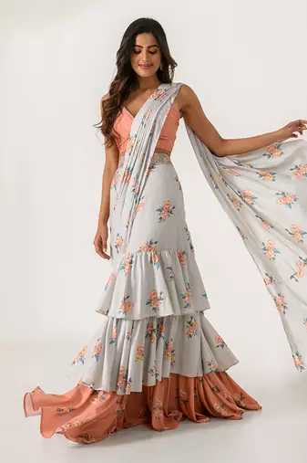 Pista Green Ruffle Saree