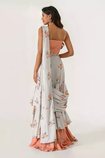 Pista Green Ruffle Saree