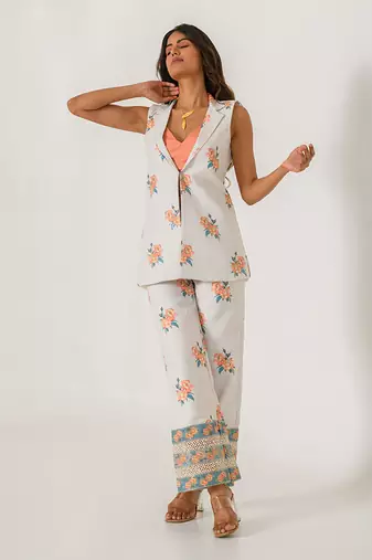 Pista Green Striped Pant Suit