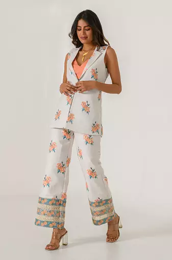 Pista Green Striped Pant Suit