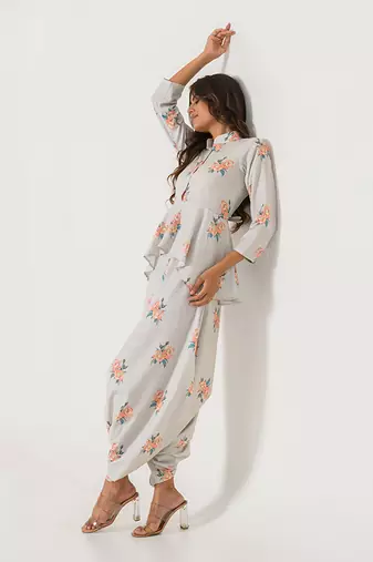 Pista Green Peplum Dhoti Jumpsuit
