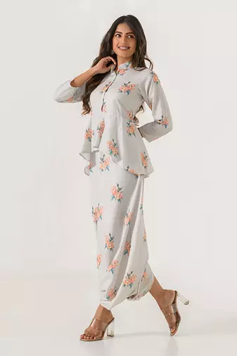Pista Green Peplum Dhoti Jumpsuit