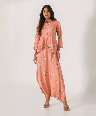 Scarlet Orange Peplum  Dhoti Jumpsuit 1