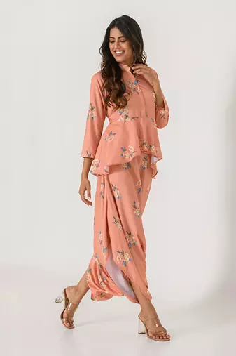 Scarlet Orange Peplum  Dhoti Jumpsuit