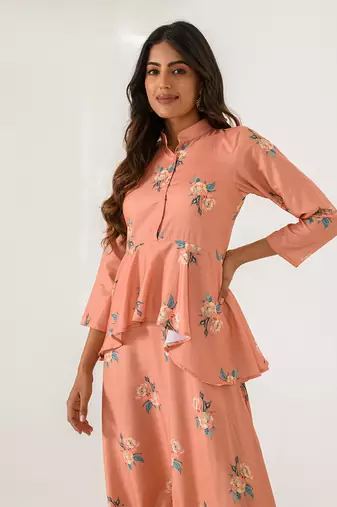 Scarlet Orange Peplum  Dhoti Jumpsuit