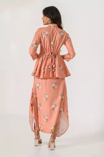 Scarlet Orange Peplum  Dhoti Jumpsuit