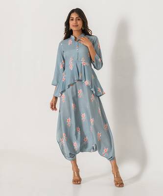 Aqua Blue Peplum Dhoti Jumpsuit 1