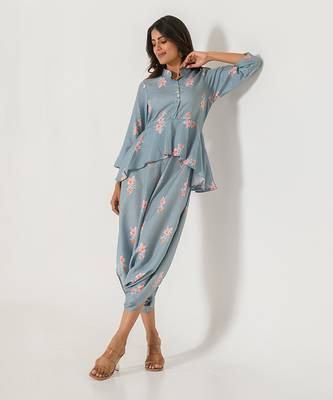 Aqua Blue Peplum Dhoti Jumpsuit 2