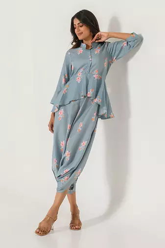 Aqua Blue Peplum Dhoti Jumpsuit