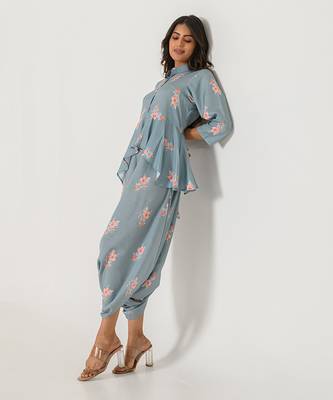 Aqua Blue Peplum Dhoti Jumpsuit 3