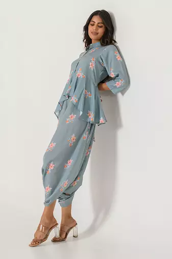 Aqua Blue Peplum Dhoti Jumpsuit