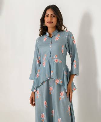 Aqua Blue Peplum Dhoti Jumpsuit 4