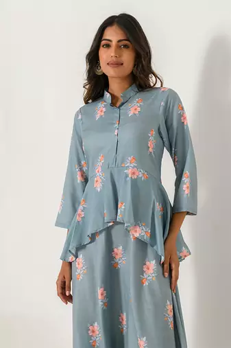 Aqua Blue Peplum Dhoti Jumpsuit